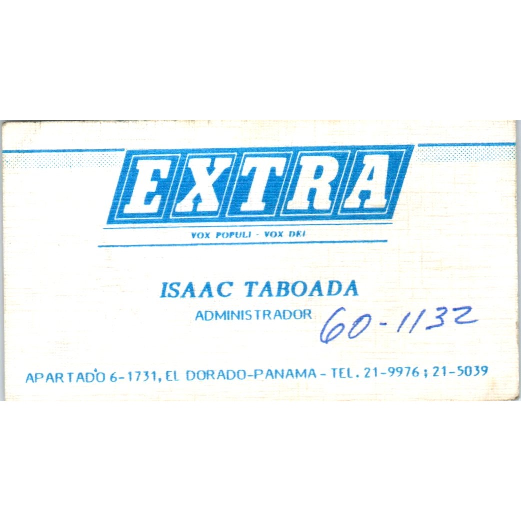 Extra Vox Populi Isaac Taboada El Dorado Panama Vintage Business Card SD8-B16