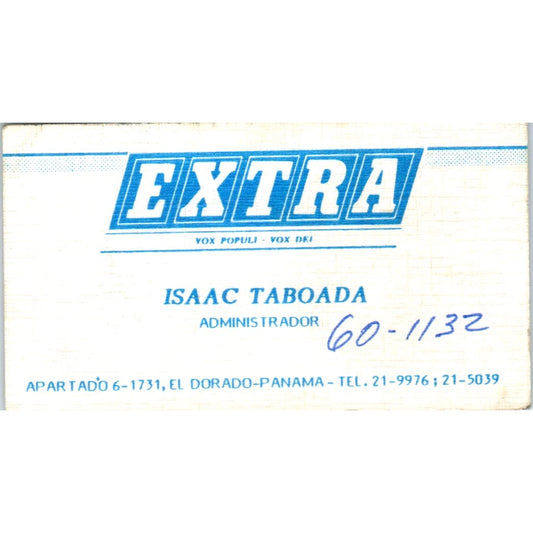 Extra Vox Populi Isaac Taboada El Dorado Panama Vintage Business Card SD8-B16