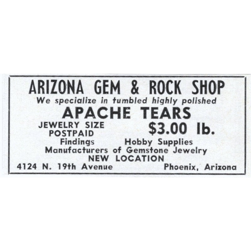 Arizona Gem & Rock Shop Apache Tears Phoenix AZ 1964 Magazine Ad AK6-S5