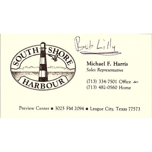 Michael F Harris South Shore Harbour League City Vintage Business Card SE3-B14