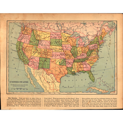 Map of The United States With Oklahoma/Indian Territory 1901 Map V14-1