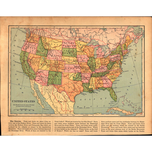 Map of The United States With Oklahoma/Indian Territory 1901 Map V14-1