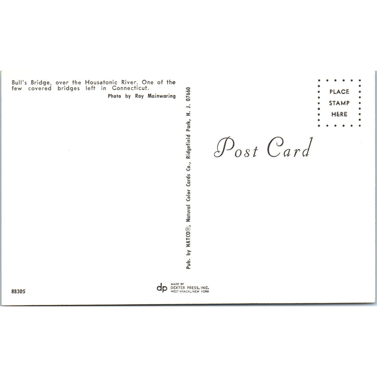 Bull's Bridge Housatonic River Connecticut Vintage Covered Bridge Postcard PD3