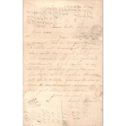 1891 Handwritten Letter Lime Valley Lancaster County Pennsylvania D21