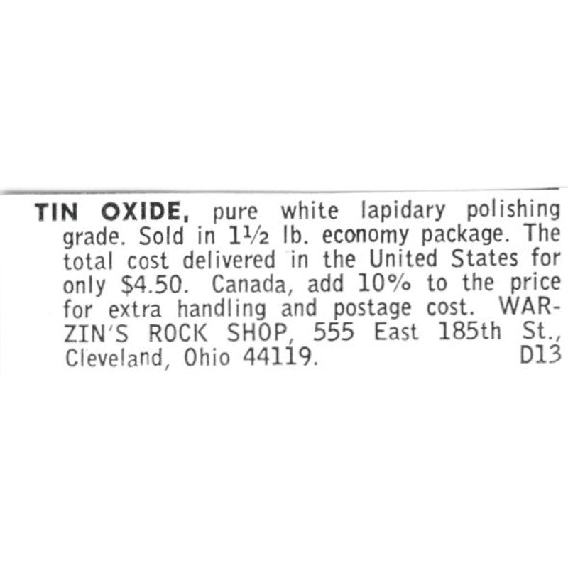 Warzin's Rock Shop Tin Oxide Cleveland OH 1972 Ad AF8-S20