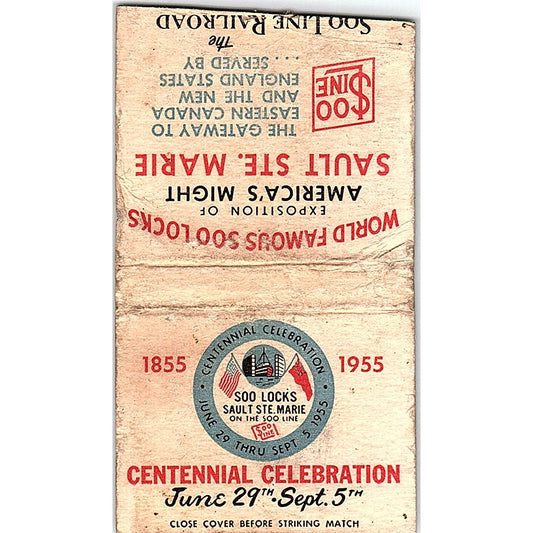 1955 Sault Ste Marie Centennial Celebration Vintage Matchbook Cover SC7-Y3