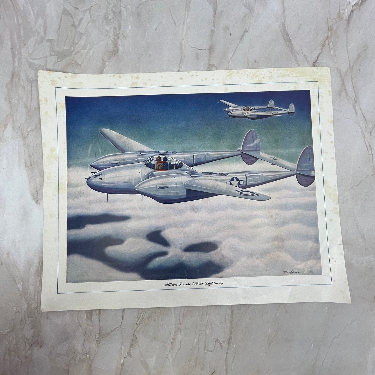 Allison Powered P-38 Lightning Vintage Print 10.5x13 FL6-4