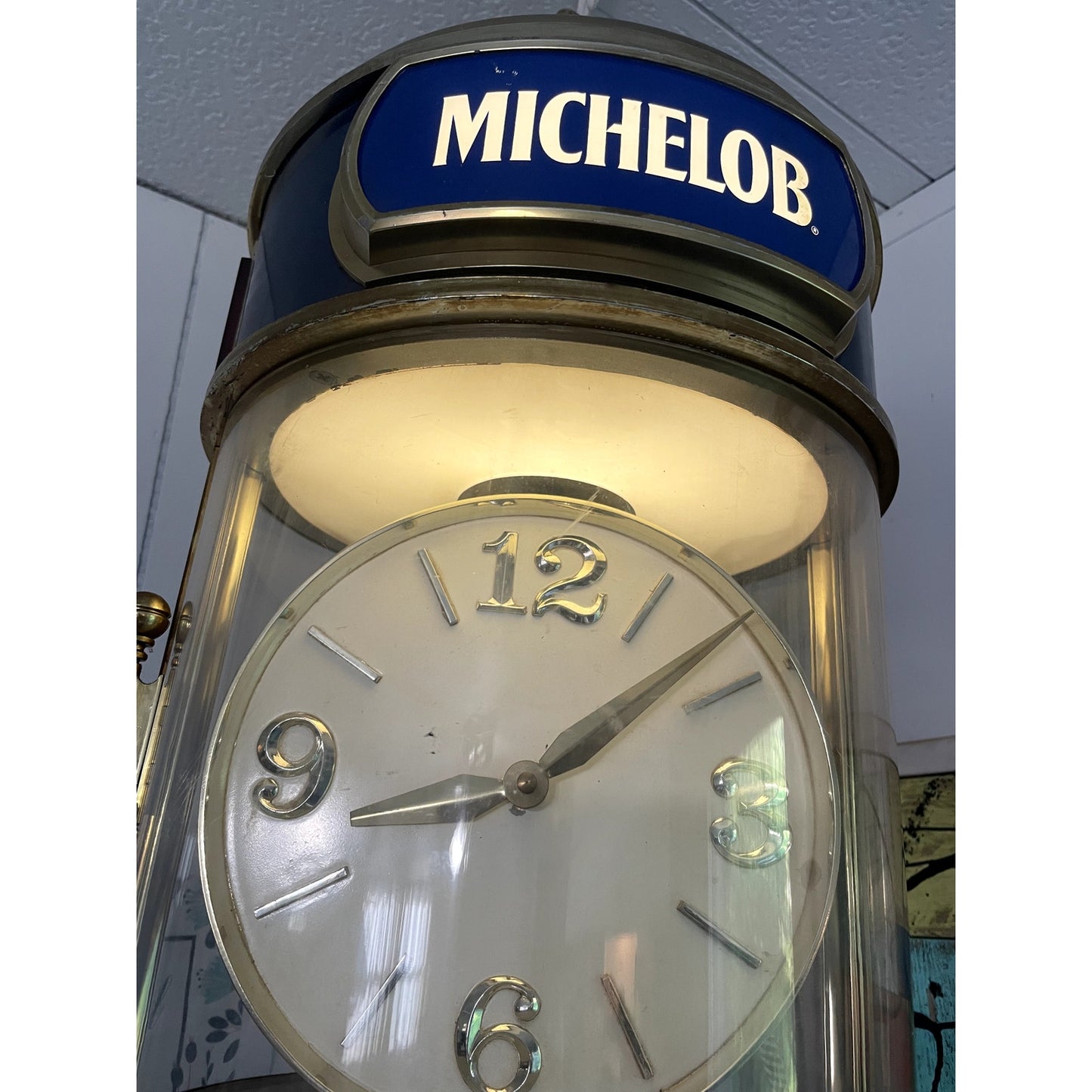 Vintage Michelob Beer Medallion Hanging Clock Bar Light 12x24"