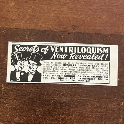 Fred Maher School of Ventriloquism Detroit Michigan 1955 Ad AG1-S1