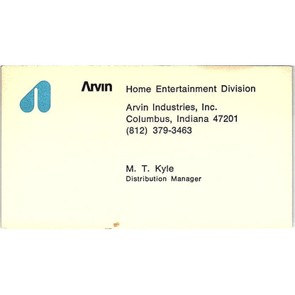 Arvin Industries, Inc. M. T. Kyle Columbus IN Vintage Business Card SSB4-B12