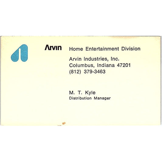 Arvin Industries, Inc. M. T. Kyle Columbus IN Vintage Business Card SSB4-B12