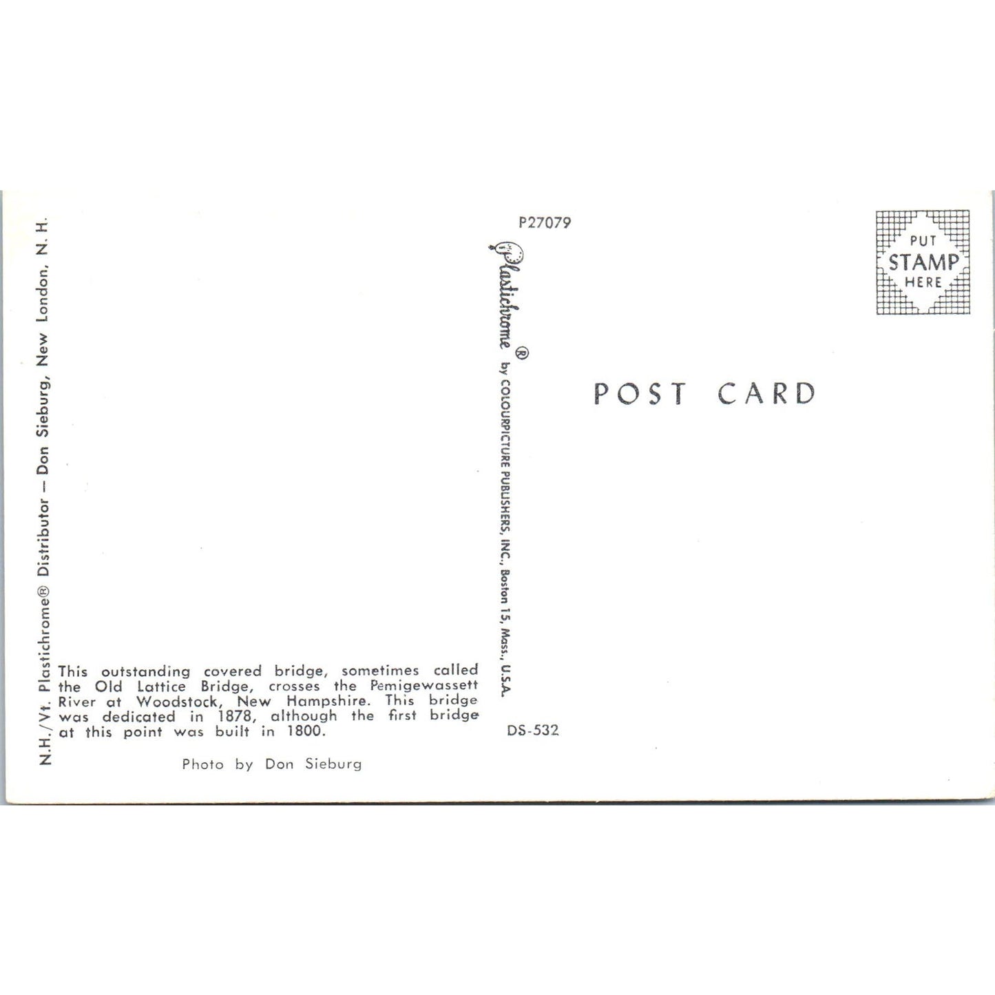 Old Lattice Bridge Pemigewasset Woodstock NH Covered Bridge Postcard PC13