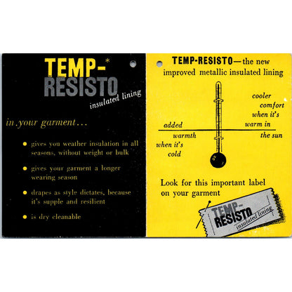 Vintage Temp-Resisto Insulated Lining Garment Tag AE2