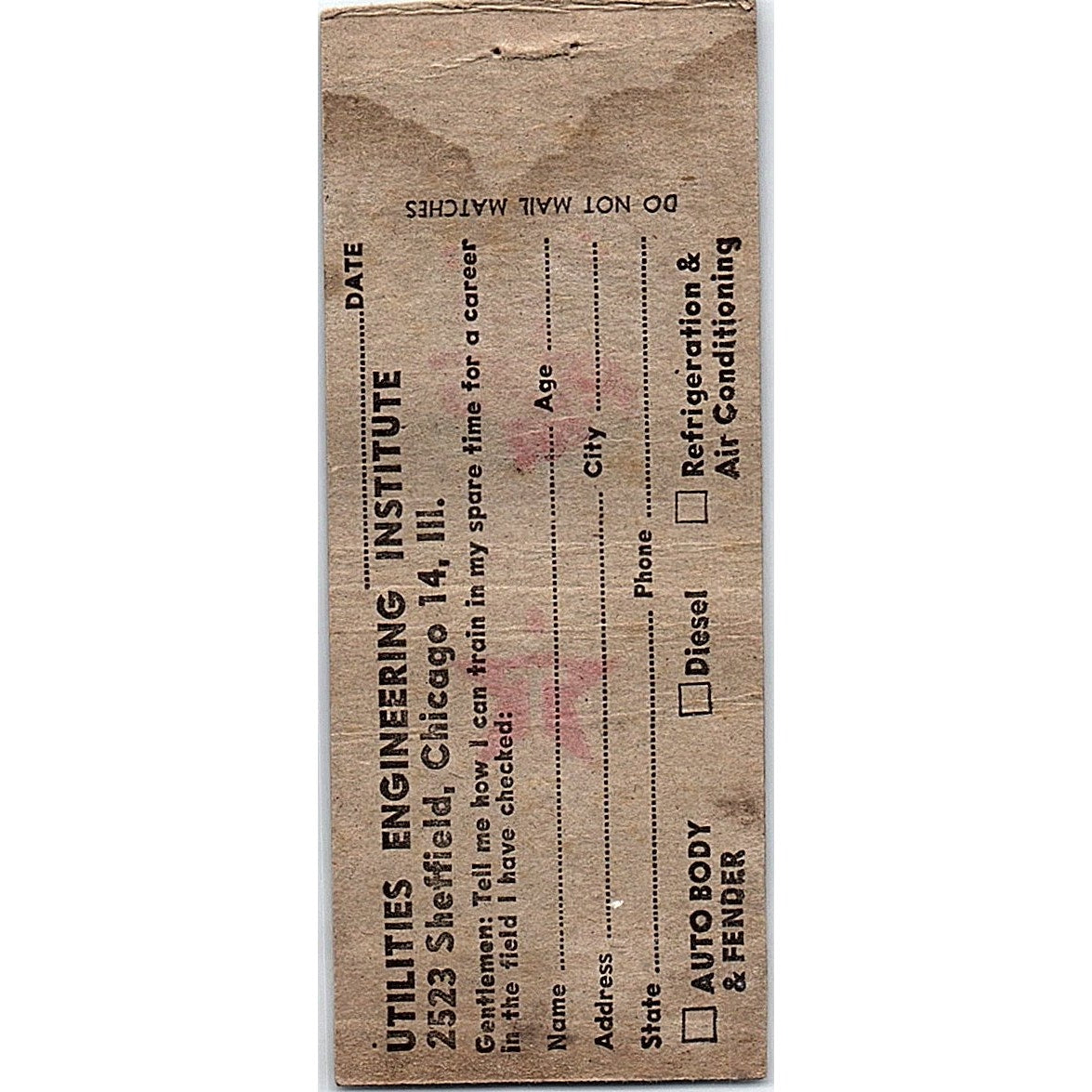 Learn Auto Body Work Chicago Utilities Engineering Institute Matchbook SF3-Y4