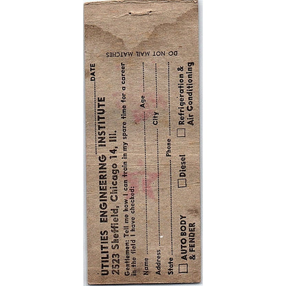 Learn Auto Body Work Chicago Utilities Engineering Institute Matchbook SF3-Y4
