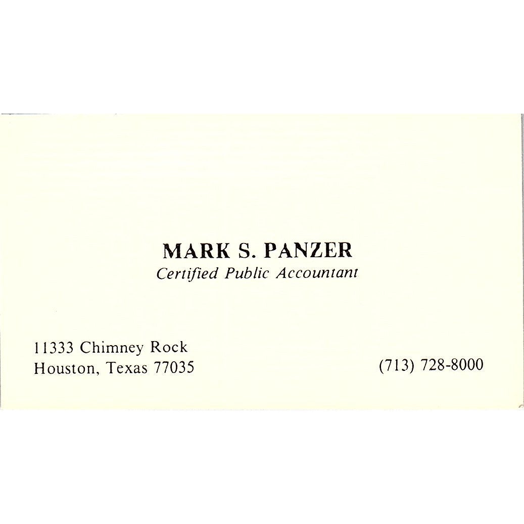 Mark S Panzer CPA Houston TX Vintage Business Card SD9-B1