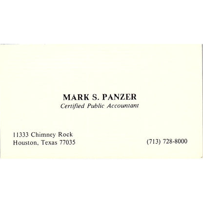 Mark S Panzer CPA Houston TX Vintage Business Card SD9-B1