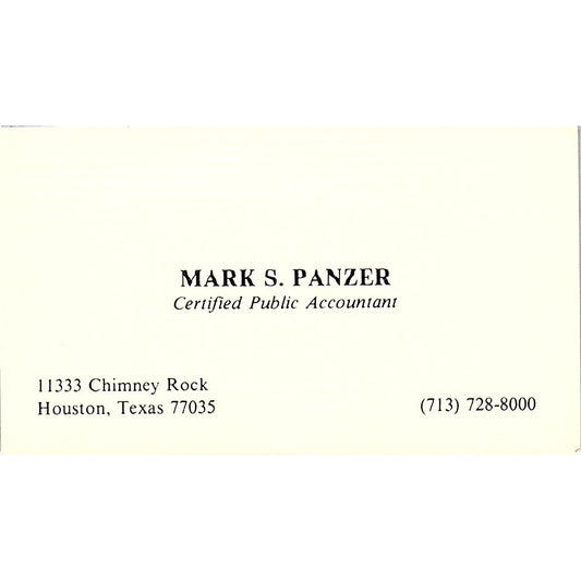 Mark S Panzer CPA Houston TX Vintage Business Card SD9-B1