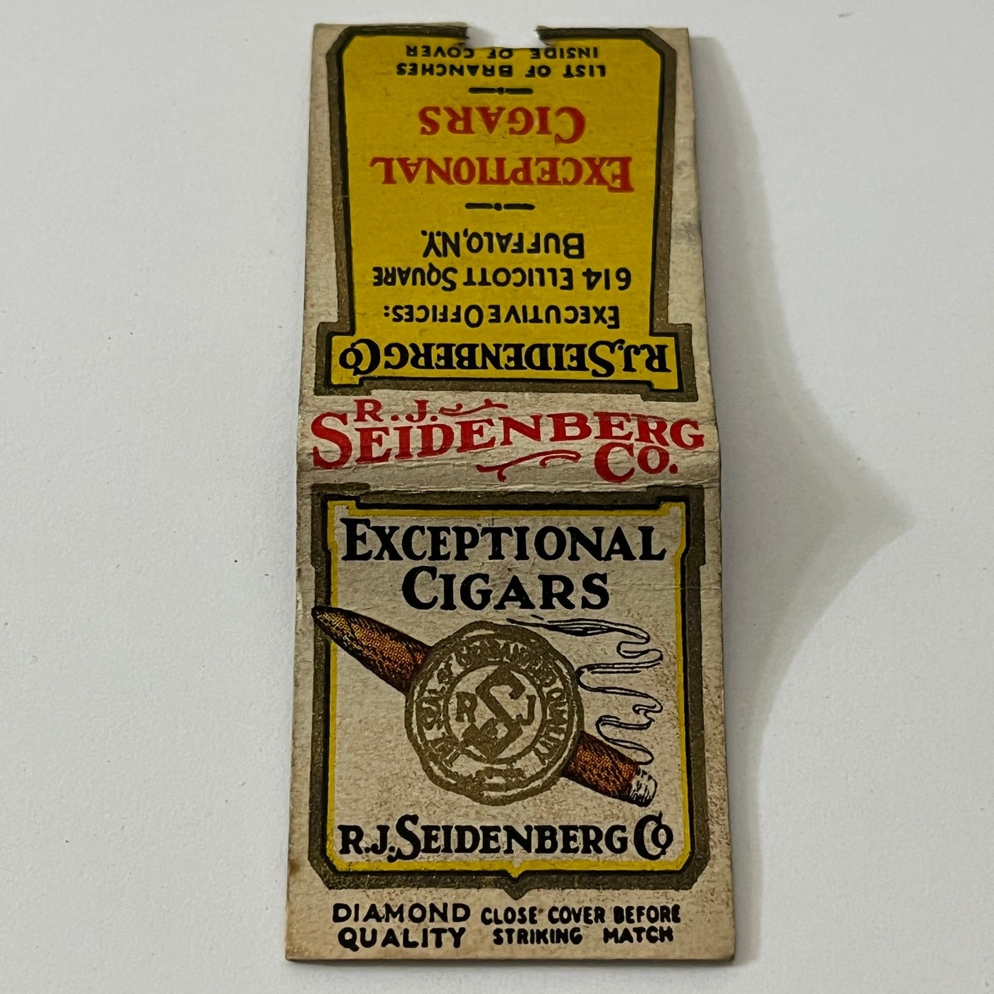 R.J. Seidenberg Co Exceptional Cigars Buffalo Vintage Matchbook Cover TB6-MB1-12