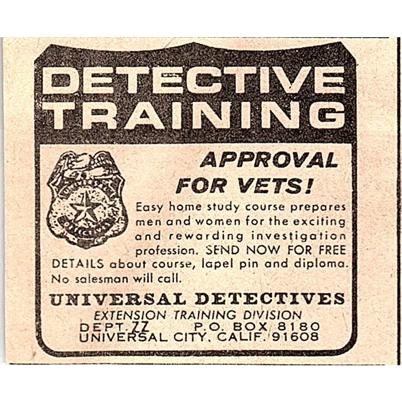 Detective Training - Universal Detectives, Universal City CA 1974 Ad AG1-S17