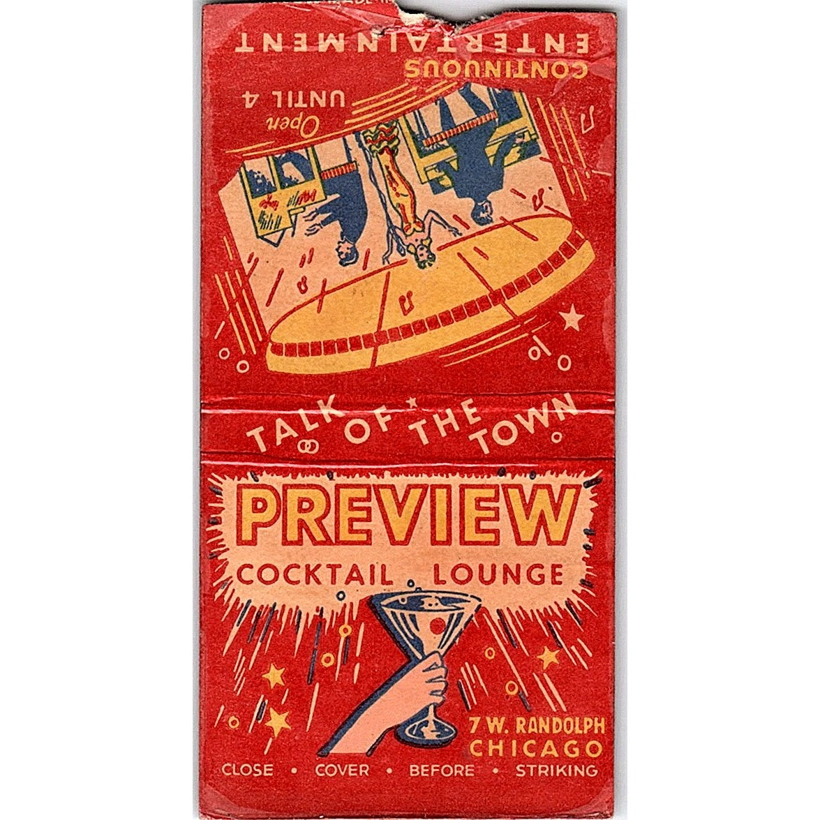 Preview Cocktail Lounge 7 W. Randolph Chicago Vintage Matchbook Cover SC7-Y3