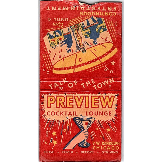 Preview Cocktail Lounge 7 W. Randolph Chicago Vintage Matchbook Cover SC7-Y3