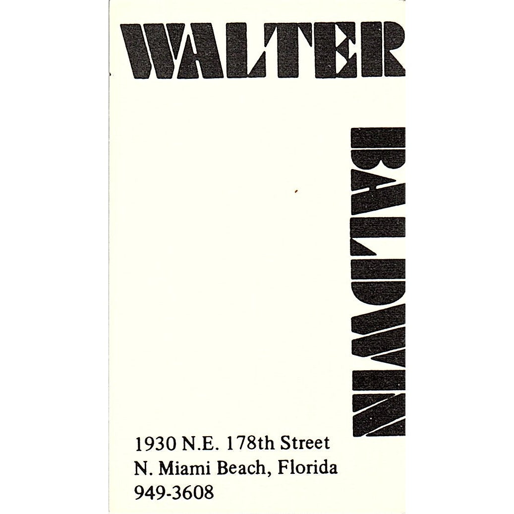 Walter Baldwin Artist Miami Beach FL Vintage Business Card SE3-B11