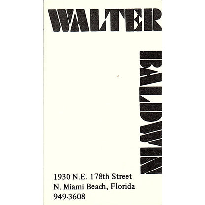 Walter Baldwin Artist Miami Beach FL Vintage Business Card SE3-B11