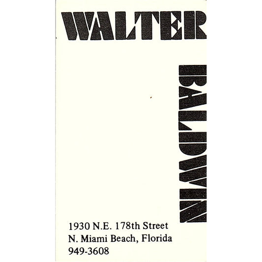 Walter Baldwin Artist Miami Beach FL Vintage Business Card SE3-B11