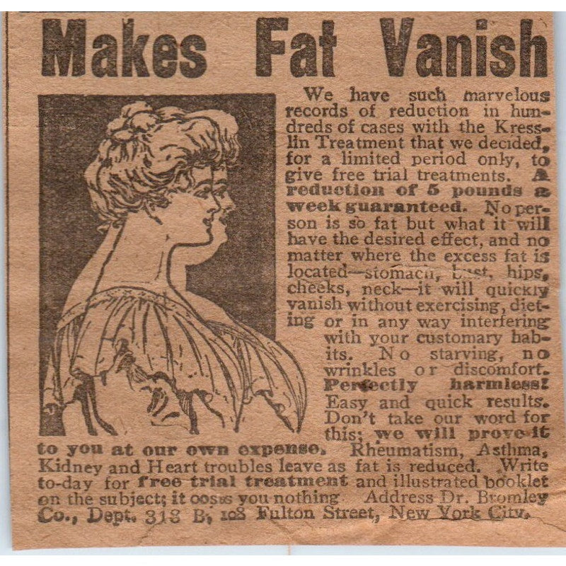 Make Fat Vanish Dr. Bromley Co New York 1906 Original Ad AB6-CL1