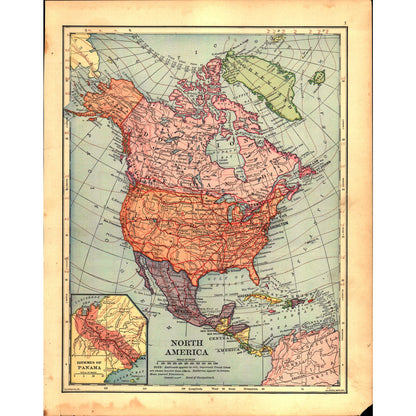 Map of North America 1901 Original Engraving V1-1