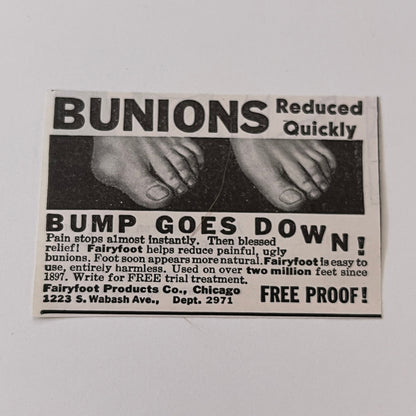 Fairyfoot Products Co. Bunions Reduced Quickly Chicago IL 1936 Ad SAG4-M4
