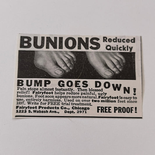 Fairyfoot Products Co. Bunions Reduced Quickly Chicago IL 1936 Ad SAG4-M4