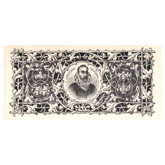 Art Nouveau Christopher Columbus Engraving Print AF5-M3