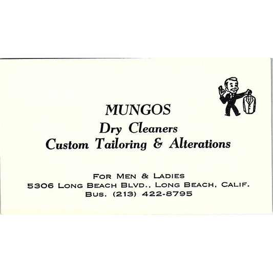 Mungos Dry Cleaners Custom Tailoring Long Beach CA Vintage Business Card SF3-B5