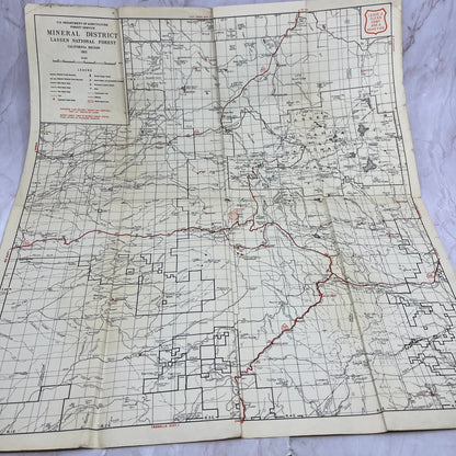 1952 USDA Mineral District Lassen National Forest California Fold Out Map TH9-CB