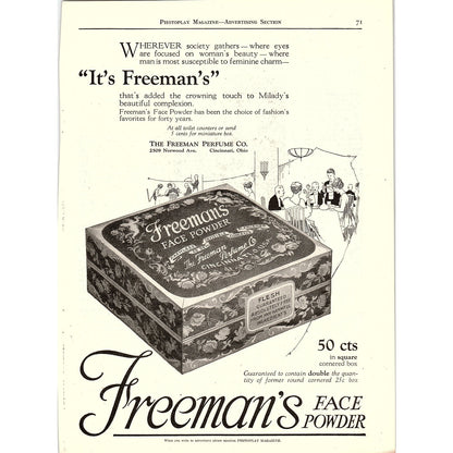Antique Freeman Perfume Co Face Powder Cincinnati Original Magazine Ad 8x11 V4