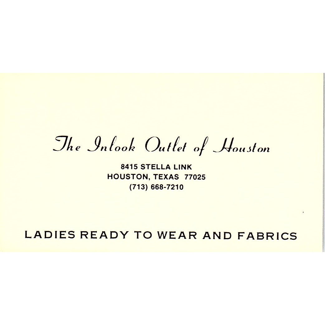 The Inlook Outlet of Houston Ladies Clothes TX Vintage Business Card SE5-B5