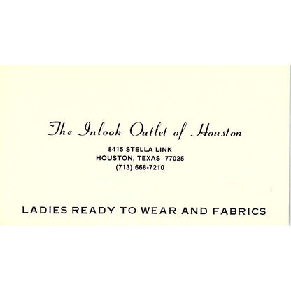 The Inlook Outlet of Houston Ladies Clothes TX Vintage Business Card SE5-B5