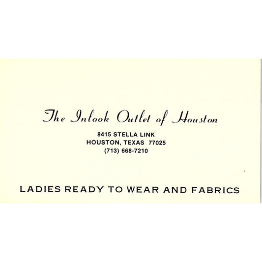 The Inlook Outlet of Houston Ladies Clothes TX Vintage Business Card SE5-B5
