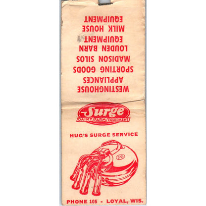Surge Dairy Farm Equipment Loyal WI Vintage Matchbook Cover SD4-Y10