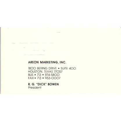 R.G. Dick Bowen Areon Marketing Inc Houston Vintage Business Card SD9-B8