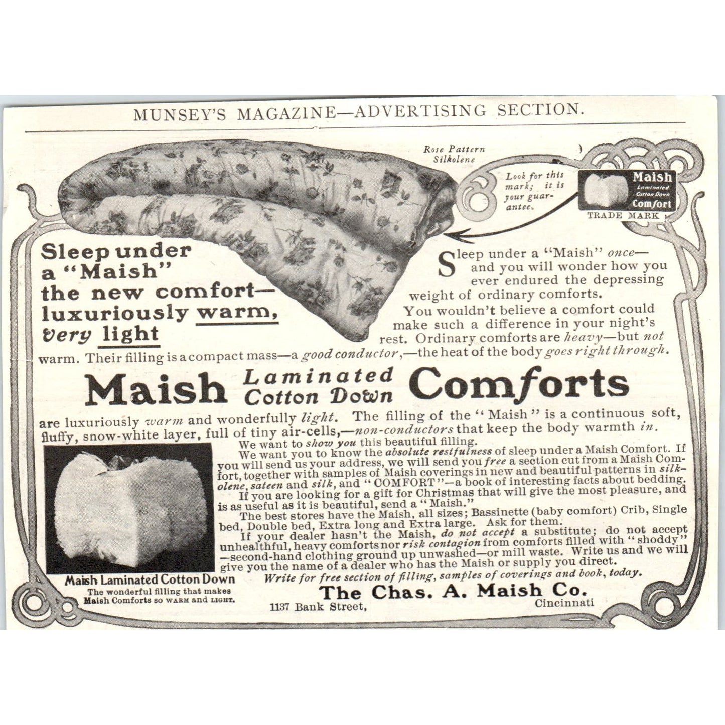 The Chas A Maish Co Cotton Down Comforters Cincinnati c1905 Advertisement AE7-A3