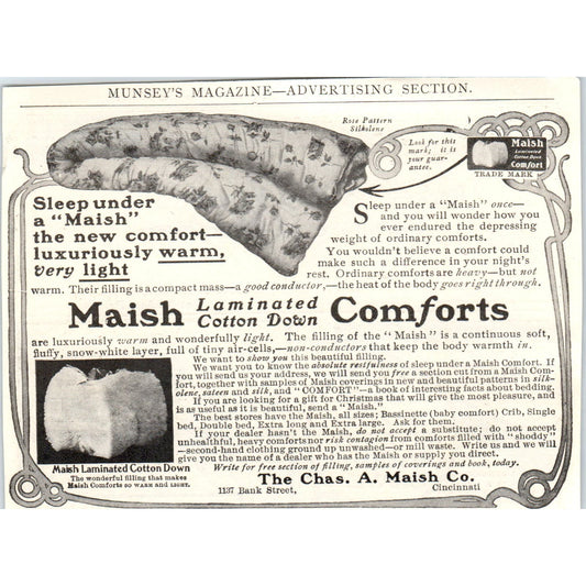 The Chas A Maish Co Cotton Down Comforters Cincinnati c1905 Advertisement AE7-A3