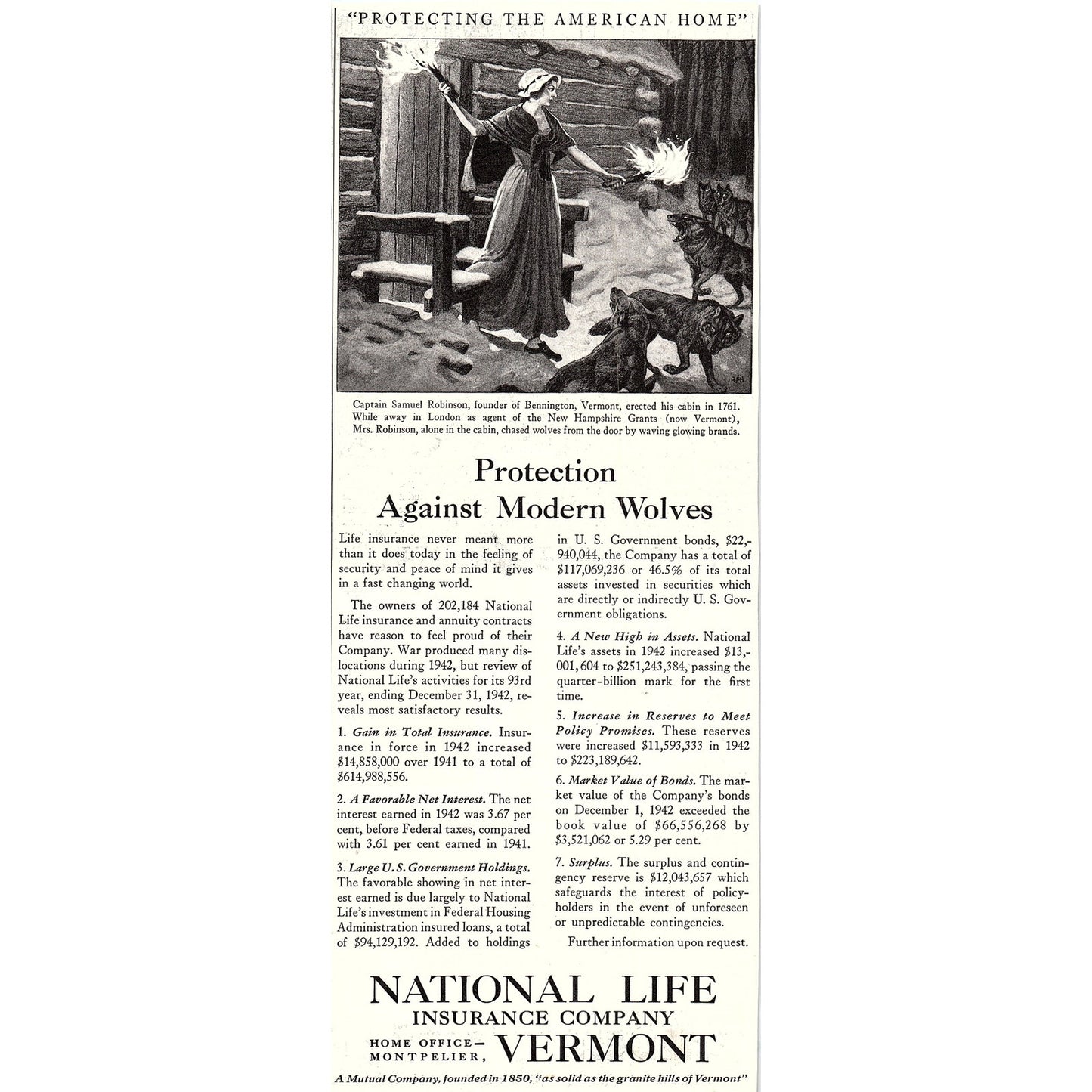 National Life Insurance Company Montpelier VT 1943 WWII Ad SV1-6