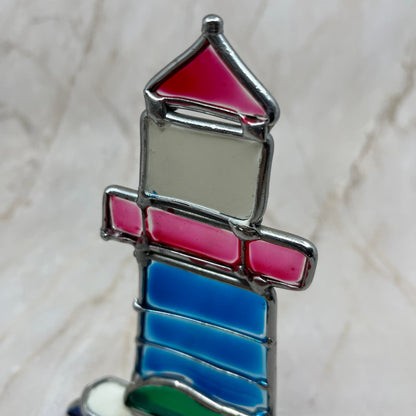 Vintage Stained Glass Lighthouse Free Standing 6.5” TD5