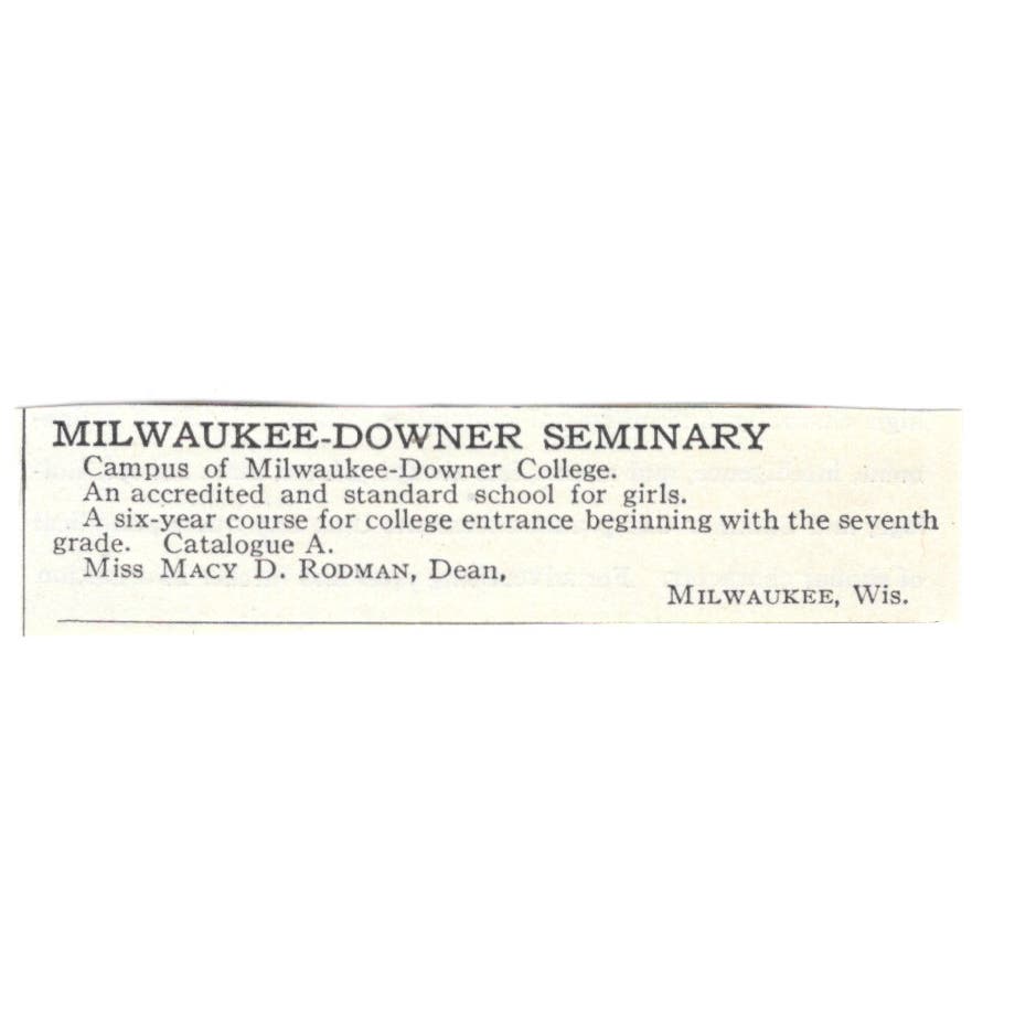 Milwaukee-Downer Seminary Macy D. Rodman WI c1918 Original Advertisement AE5-SA4