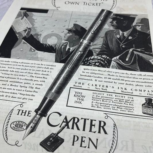 Carter's Ink Company Carter Fountain Pen 1928 Original Advertisement FL6-8