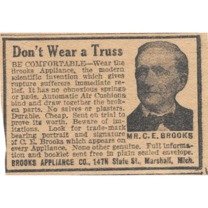Brooks Appliance Co Marshall MI C.E. Brooks Girdles 1923 Magazine Ad Clip AE1-7