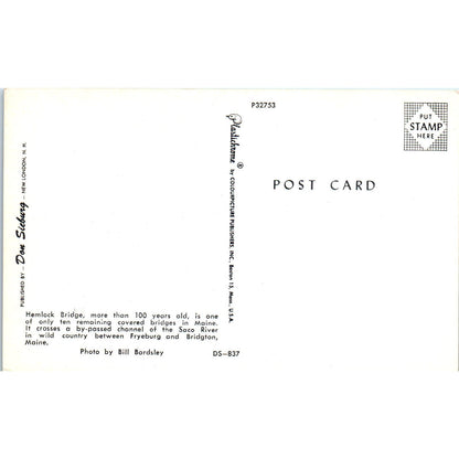 Hemlock Bridge Fryeburg Bridgton Maine Covered Bridge Postcard PB11